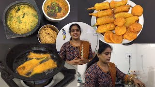 Cooking Vlog | Thenkuzhal Maavil Milagai Bajji | Chow chow thol thogayal | Kootu| Paruppu Rasam