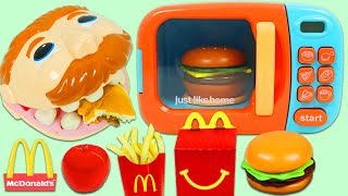 Feeding Mr. Play Doh Head McDonalds Happy Meal Using Toy Microwave!