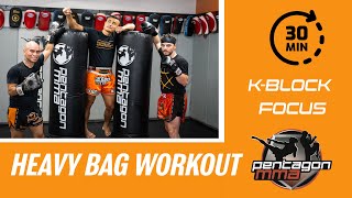 How to defend and counter attack.  Kickboxing and Muay Thai Heavy Bag Workout -- Class #14