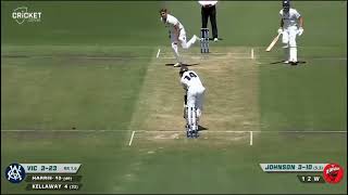 Marcus Harris clean bowled by Spencer Johnson in Sheffield Shield Tournament