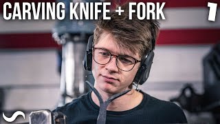 MAKING A STAINLESS DAMASCUS CARVING KNIFE AND FORK!!! Part 1