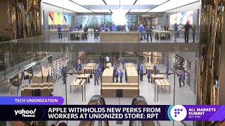Apple withholds new perks from unionized stores, Amazon workers prepare for union elections