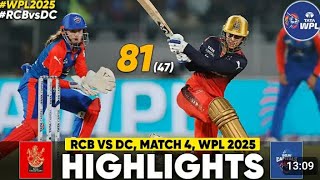 RCB WOMAN VS DC WOMEN. MATCH 4 WPL 2025 HIGHLIGHTS II CRICKET II WPL #WPL#CRICKET#WPL#highlights