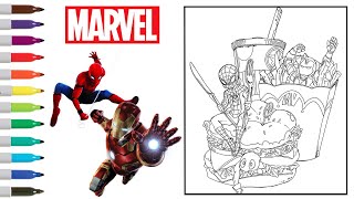 Marvel's Spiderman Deadpool and Iron Man Coloring Book Page | Marvel Heroes Coloring Book Page
