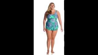 Ceeb Plus Size Bimini Blue Scoop Neck Sarong One Piece | SwimOutlet.com