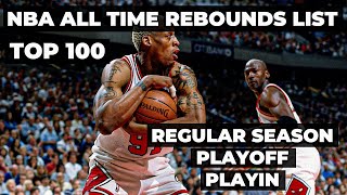 NBA ALL TIME REBOUNDS LIST - TOP 100 - Summed Regular Season, Playoff and Playin