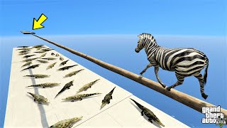 قراند 5 : باركور حمار وحشي منطقة التماسيح 🐸 GTA 5 Zebra Walking Over Crocodile Parkour