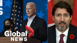 US election: Justin Trudeau congratulates Joe Biden, Kamala Harris on election victory