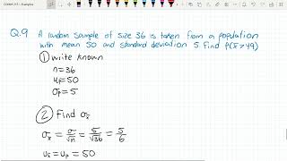 Sampling Distribution: Find p(x̄ greater than 49), n = 36, Population u = 50 and std = 5.