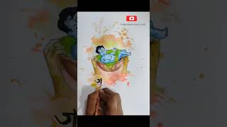Krishna Janmashtmi very easy drawing | How to draw krishna | Watercolor #shorts #shortvideo