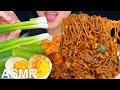 ASMR BLACK BEAN NOODLES, RAW GREEN ONIONS, BOILED EGGS & CUCUMBERS | ASMR Phan