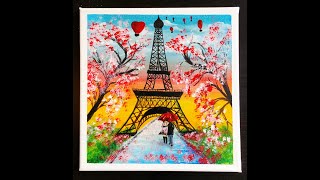 Everyday challenge #46 #Acrylic/Easy Eiffel Tower/Spring Cherry Blossom for beginners step by step