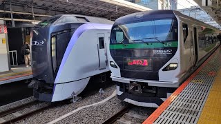 E353系 S120編成 特急あずさ29号松本行が新宿駅10番線を発車するシーン