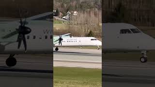 Almost go-around! ✈️ Dash-8 Q400 in strong winds 💨 #flight #aviation #airplane #landing #shorts