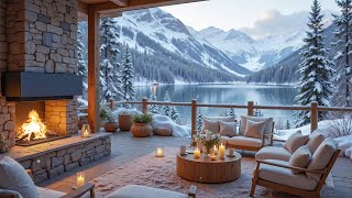 Warm Winter Terrace Vibes 🎅 Smooth Piano, Snowfall and Fireplace Glow for a Peaceful Day