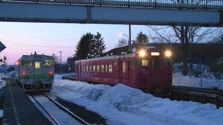 根室本線【豊頃駅】夕暮れの変則的な交換風景