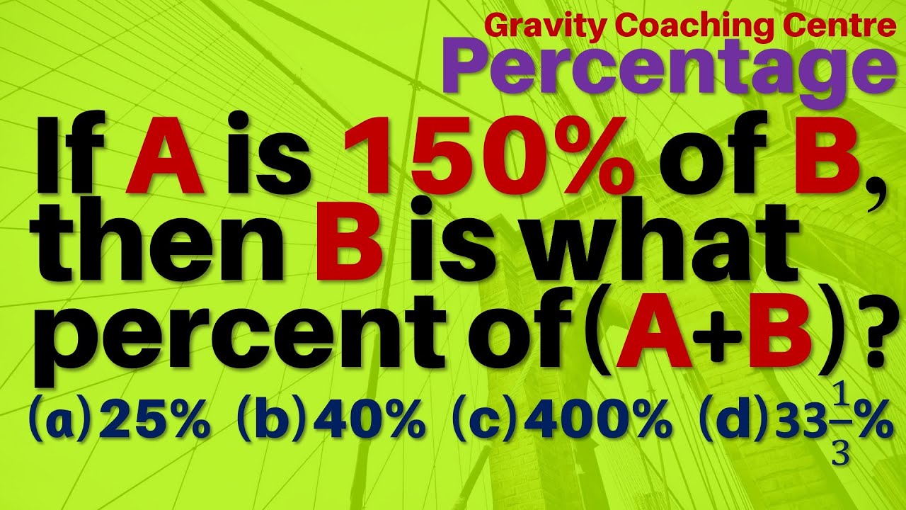 If A Is 150% Of B, Then B Is What Percent Of (A+B)? - YouTube