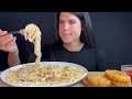 creamy bacon spaghetti u0026 hash browns mukbang asmr eating sounds