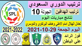 ترتيب الدوري السعودي وترتيب الهدافين ونتائج مباريات اليوم الجمعة 29-10-2021 من الجولة 10