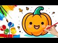 Drawing and Coloring Halloween Pumpkins | Step by Step for Kids