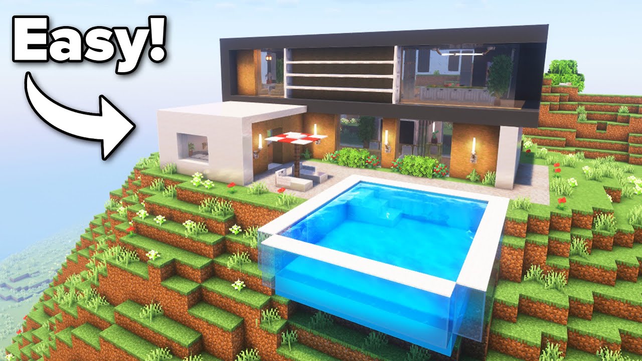 Minecraft How To Build A Modern House With Pool Tutorialёяпа Youtube