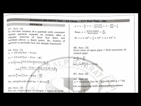 Sankalp Bharat Test Series For NEET SB-NBTS Part Test-04 Solution ...