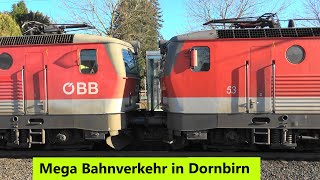 Dornbirn:💪Mega Bahnverkehr:🏒StB, Alpenstaubsauger Rh1144, Rh1142, EU-Lok, Rh4748 Desiro, IC119