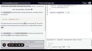 Lesson 108 | Basic JavaScript | Use the parseInt Function