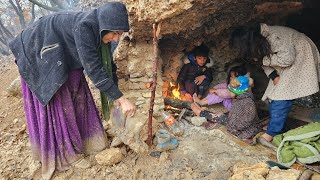 Hajar and Her 4 Children Homeless in Snow, Finding Refuge in a Dark Cave