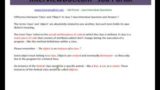 Java Interview Question and Answer difference between Class and Object in Java