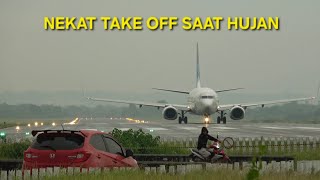 Lihat Pesawat Garuda Take Off Saat Hujan, Begini Hempasan Airnya......