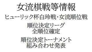 白玲戦・女流順位戦　リーグ戦終了・順位決定トーナメントへ