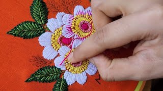 Cute embroidery floral design for dress/হাতের কাজের জামার ডিজাইন/ ফুল সেলাই শিখুন