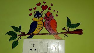 Love birds wall painting | switch board painting |easy | less time taking