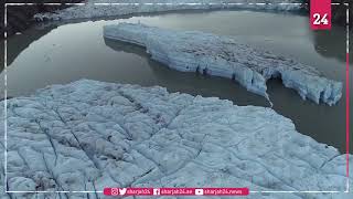 Chile  two icebergs break off from a glacier in Patagonia