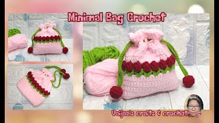 Minimal Bag Crochet with flower stitch ถักกระเป๋าโครเชต์ใบเล็กลายดอกไม้ไว้ใส่ของจุกจิก