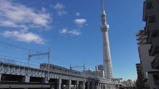 【スカイツリーバック!】東武スカイツリーライン　上り　普通　浅草行き　東武10050系　とうきょうスカイツリー〜浅草　枕橋