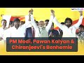 PM Modi Hugs & Celebrates With Chiranjeevi & Pawan Kalyan As Chandrababu Naidu Takes CM Oath