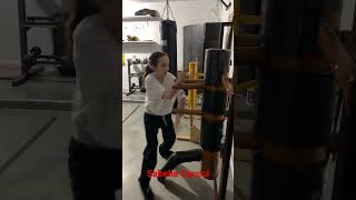 Wing Chun Girl Sabella Caucci. Kai Sai Wing Chun on the Wooden Dummy.