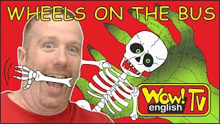 Wheels on the Bus Halloween Party from Steve and Maggie Finger Family for Kids | Wow English TV