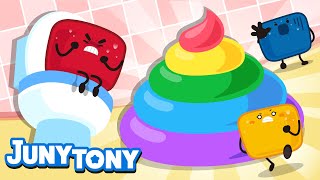 Marshmallows' Colorful Poo💩 | 🌈Rainbow Poo Poo Song | Fruits and Vegetables | Color Songs | JunyTony