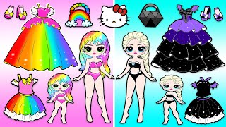 Rainbow VS Black 🌈 Mother & Daughter Barbie Fashion Playset Handmade | DIY Arts & Paper Crafts