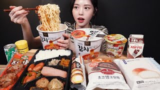 SUB)Convenience Store Food Mukbang Ramyun, Chapagetti Gimbap Lunchbox Big Cream Bread Asmr