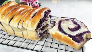 普通面粉做紫薯面包，太松软好吃了！制作简单免揉膜！Purple Sweet Potato Bread Fluffy & Healthy! No Machine No kneading ▏佳宝妈美食