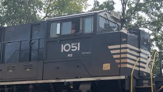 NS 1051 leads a intermodal train with a friendly crew at Boyce VA