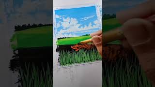 landscape painting🌿 • with Poster Colors | 'flowers scenery' 😸  #shorts