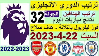 ترتيب الدوري الانجليزي وترتيب الهدافين ونتائج مباريات السبت 22-4-2023 الجولة 32 - فوز ليفربول