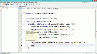 circle area and perimeter java program | java tutorial for beginners