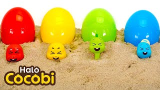 🌈Telur Kejutan Dinosaurus Warna-warni | Belajar Warna | Surprise Eggs Kartun Anak-Anak | Halo Cocobi