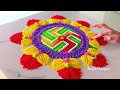 makar sankranti special *haldi 💛❤ kumkum* rangoli easy swastika rangoli using fork sankranti muggu